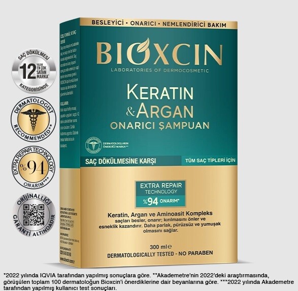 Bioxcin Keratin & Argan Onarıcı Şampuan 300 Ml - Yıpranmış Ve Hasar Görmüş Saçlar - 1