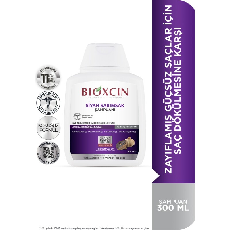 Bioxcin Siyah Sarımsaklı Şampuan 300 Ml - Dökülme Sarımsak Şampuanı - 1